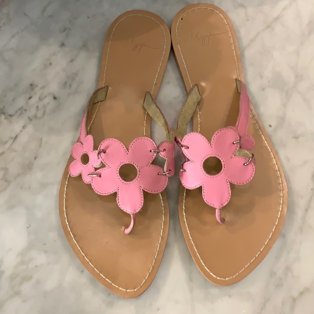 Red Luggage Pink Daisy Leather Sandals